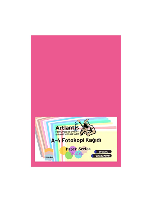 Fosforlu Pembe Renkli A-4 Fotokopi Kağıdı 25 li 1 Paket Artlantis Fotokopi Renkli A4 Kağıdı