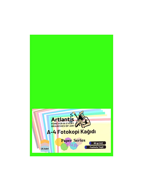 Fosforlu Yeşil Renkli A-4 Fotokopi Kağıdı 25 li 1 Paket Artlantis Fotokopi Renkli A4 Kağıdı