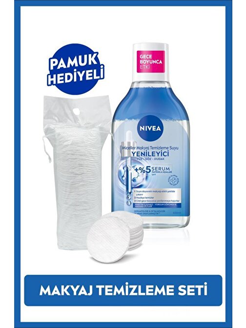 NIVEA Yenileyici Serum İçerikli Micellar Makyaj Temizleme Suyu 400ml, Pamauk Hediyeli