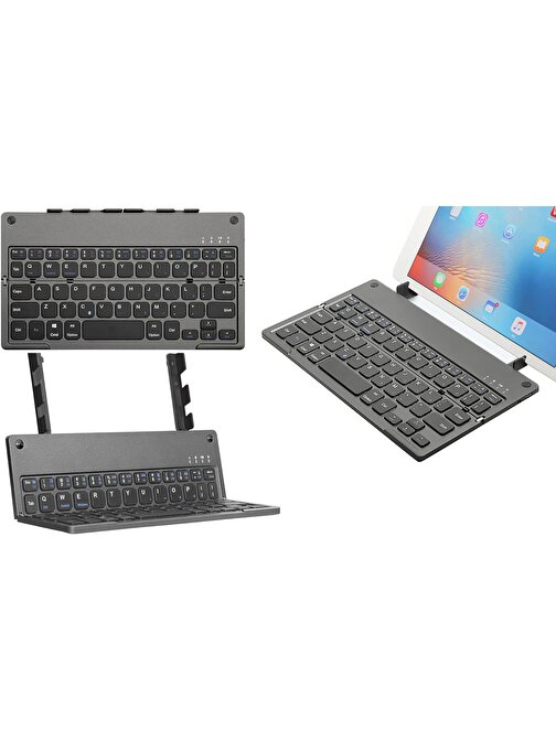 Coverzone Multi Fonksiyonel Katlanır Bluetooth Şarjlı Klavye Dahili Stand Aparatı Tablet Stand Özelliği Taşınabilir İngilizce Q Keyboard 673