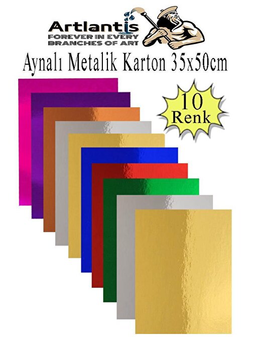 Metalik Aynalı Fon Kartonu 10 Renk 35x50 cm 1 Paket Okul Sınıf Dekoratif Pırıltılı Folyo Kağıt