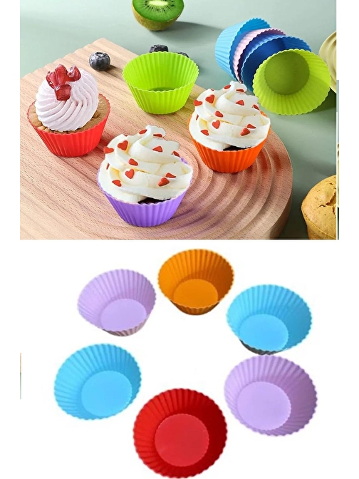 6 Adet Yıkanabilir Mini Tırtıklı Muffin Kalıbı- Ribanalı Kek-Cupcake- Renkli Hamur Işi Kabı