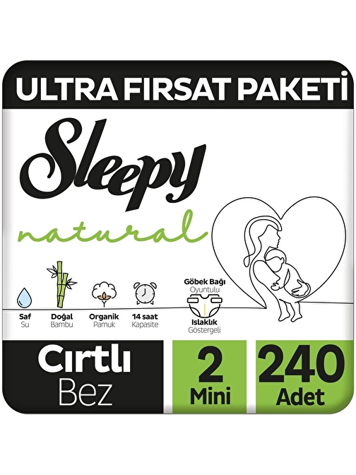 Sleepy Natural Ultra Fırsat Paketi Bebek Bezi 2 Numara Mini 240 Adet