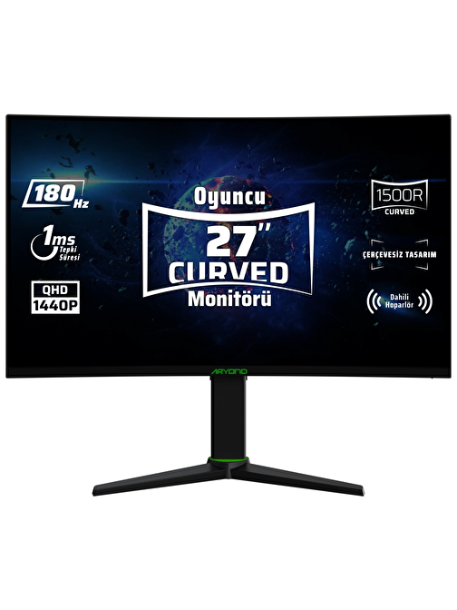 Monster Aryond A27 V2 27 İnç QHD 2560x1440 180 Hz 1 Ms İnce Çerveve Hoparlörlü Curved Oyuncu Monitörü