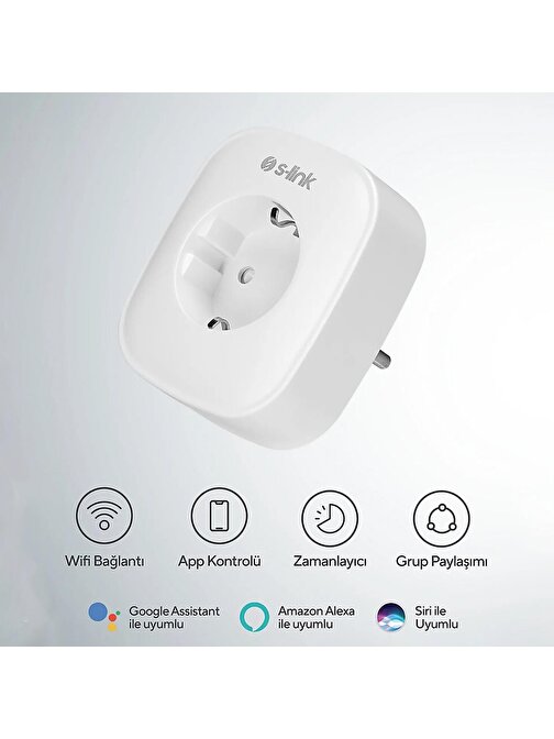 S-link SL-15 PowerKing 16 Amper Enerji Izlemeli Akıllı Priz Wifi Tuya Destekli