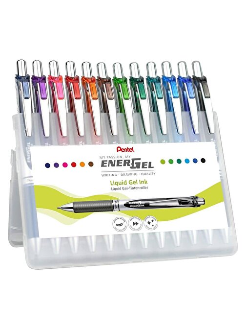 Pentel EnerGel Mekanizmalı Jel Roller Kalem 0.7 mm 12 Renk Set BL77-12