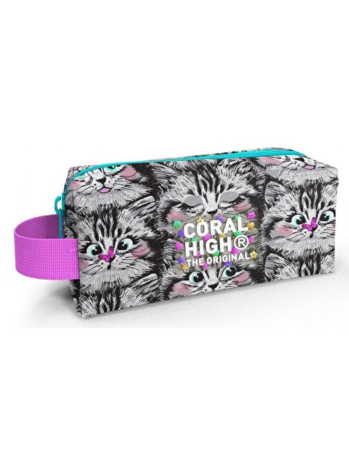 Coral High Gri Kedi Tek Bölmeli Kalemlik - Kız Çocuk Kalem Çantası