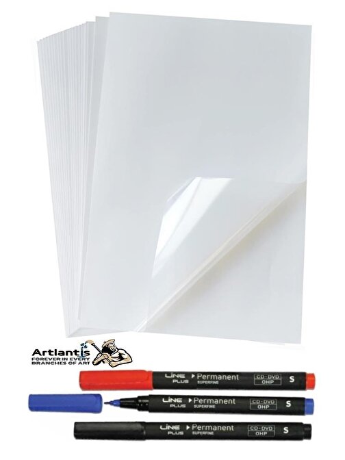 Asetat Kağıdı 25 Adet Pvc ve Asetat Kalemi S Siyah Mavi Kırmızı 1 Paket Fotokopi Asetatı Şeffaf Transparan 100 Mikron