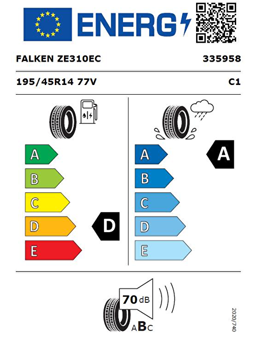 Falken 195/45 R14 TL 77V ZIEX ZE310 ECORUN Yaz Lastiği (Üretim Tarihi:2024)