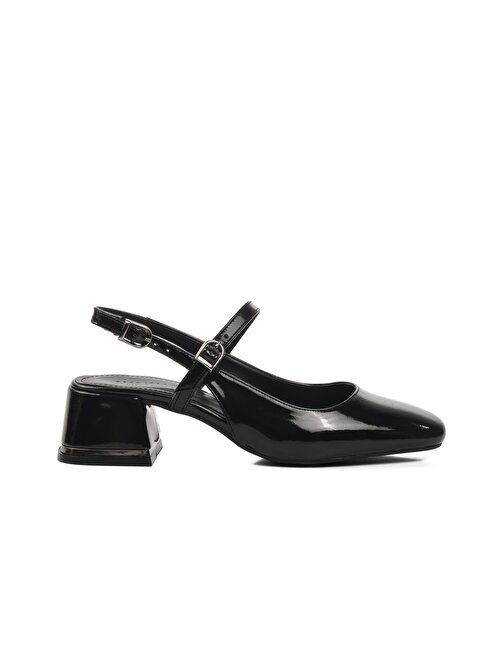 Ayakmod 519015 Siyah Rugan Kadın Topuklu Ayakkabı