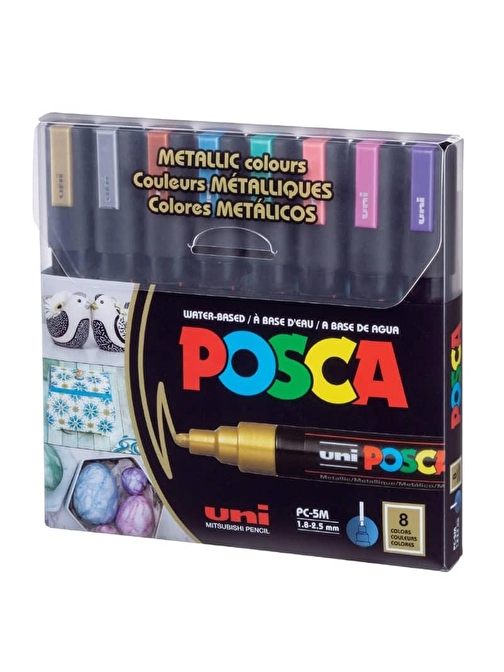 Uni Posca PC-5M Boyama Markörü 1.8-2.5 mm 8'li Set Metalik Renkler