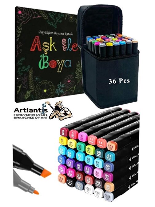 36 Adet Çift Taraflı Marker Kalem Çantalı 1 Paket 36 Renk Touch Markör Aşk İle Boya Mandala Büyüklere Boyama Kitabı
