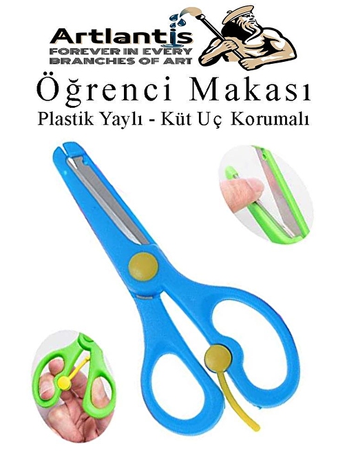 Mavi Öğrenci Makası 1 Adet Plastik Yaylı Küt Uç Korumalı Okul Makası Çocuk Makası Okul Öncesi Kreş Ana Sınıfı