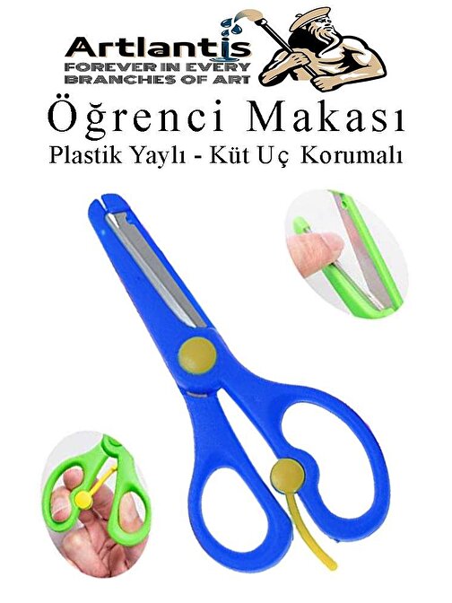 Koyu Mavi Öğrenci Makası 1 Adet Plastik Yaylı Küt Uç Korumalı Okul Makası Çocuk Makası Okul Öncesi Kreş Ana Sınıfı