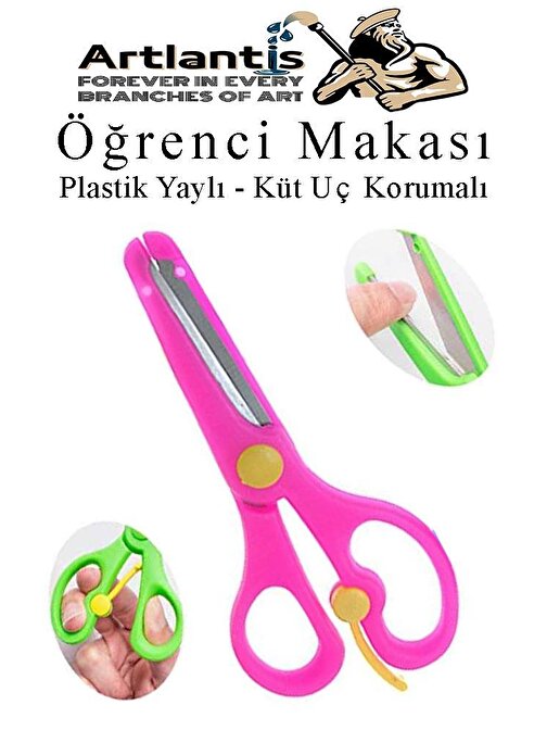 Pembe Öğrenci Makası 1 Adet Plastik Yaylı Küt Uç Korumalı Okul Makası Çocuk Makası Okul Öncesi Kreş Ana Sınıfı