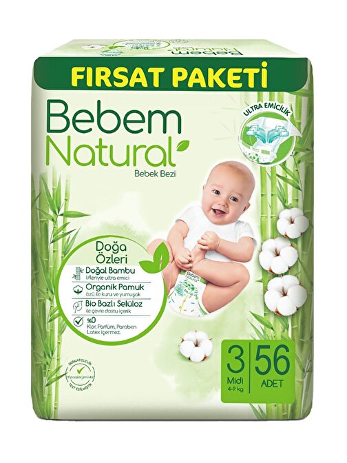 Bebem Natural Bebek Bezi Fırsat Paketi 3 Beden 4-9
