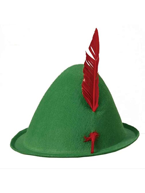 Yeşil Renk Kırmızı Tüylü Şapka 24X23 cm