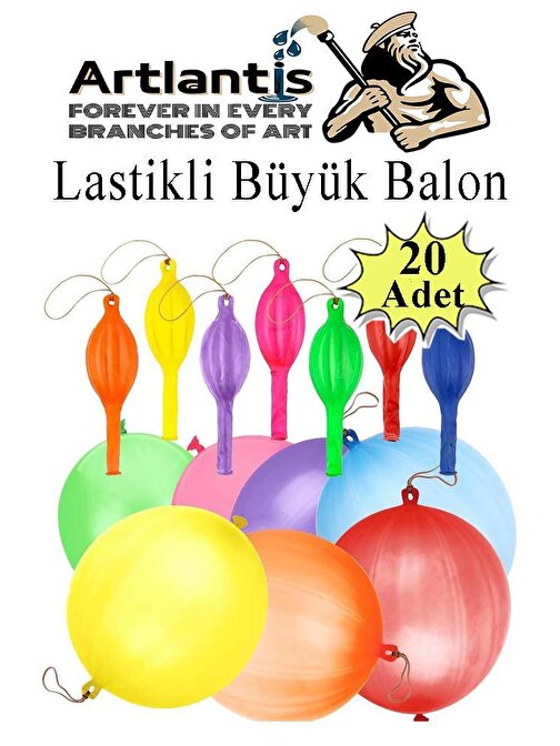 Lastikli Balon Zıpzıp 20 Adet İpli Balon Lateks Büyük Balon Punch Panç Renkli Balon