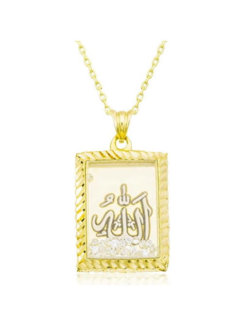 Gümüş Gold Allah Yazılı Kadın Kolye