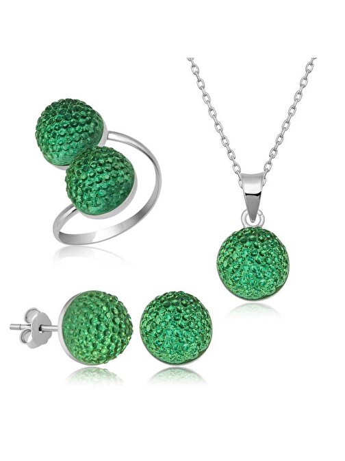 Gümüş Yeşil Kristal Kadın Set