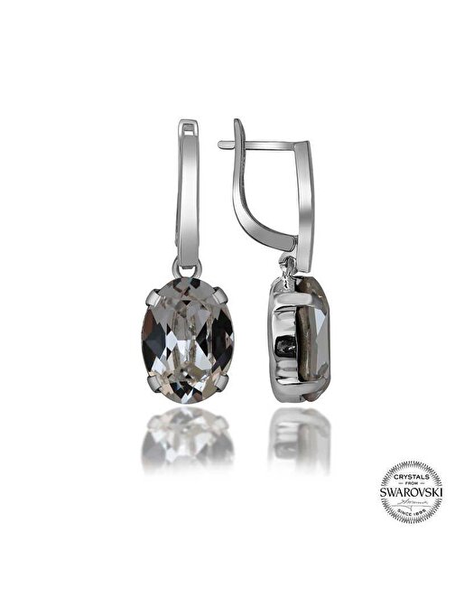 Swarovski Crystal Taşlı Gümüş Beyaz Oval Sallantılı Kadın Küpe