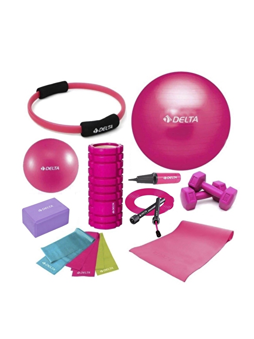 Delta 75-20cm Pilates Topu Minderi Foam Roller Yoga Blok Bant Set