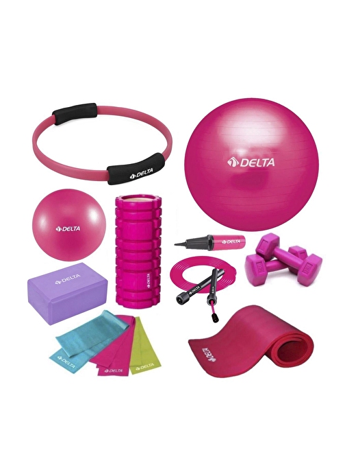 Delta 85-25cm Pilates Topu 10mm Minderi Foam Roller Yoga Blok Set