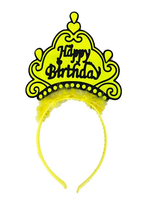 Parti Happy Birthday Yazılı Neon Sarı Renk Doğum Günü Tacı