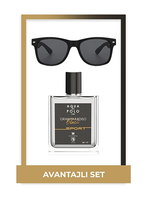 Aqua di Polo 1987 Gran Paradiso Black Sport EDP 50 ml Erkek Parfüm & Siyah Gözlük Seti