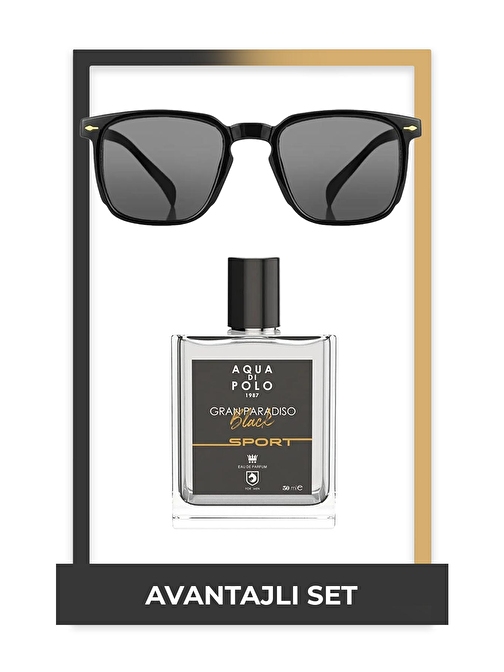 Aqua di Polo 1987 Gran Paradiso Black Sport EDP 50 ml Erkek Parfüm & Siyah Gözlük Seti