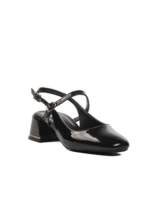 Ayakmod 519015 Siyah Rugan Kadın Topuklu Ayakkabı