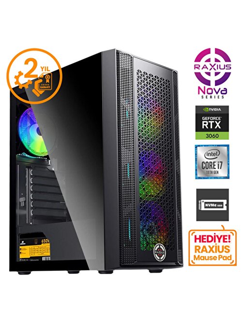 RaXius Nova G1 i7 3060-17FF07 i7-11700F 32GB 1TBSSD+1TBSSD RTX3060 FreeDOS Gaming Masaüstü Bilgisayar