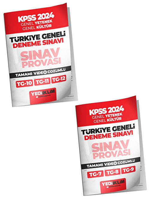 Yediiklim 2024 KPSS Türkiye Geneli Gy-Gk 7-8-9-10-11-12 Tamamı Video Çözümlü Deneme Sınavları Seti