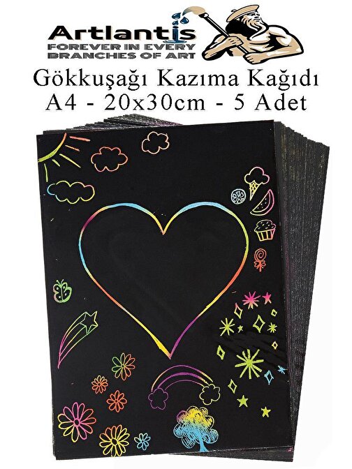 Sihirli Gökkuşağı Kazıma Kağıdı A4 5 Yaprak 1 Paket 20x30 cm Siyah Sihirli Kağıt Rainbow Paper