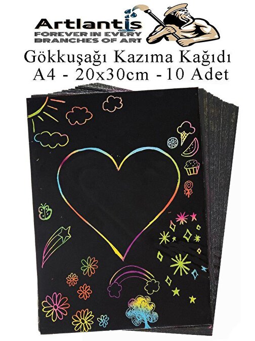 Sihirli Gökkuşağı Kazıma Kağıdı A4 10 Yaprak 1 Paket 20x30 cm Siyah Sihirli Kağıt Rainbow Paper