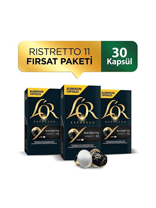 L'OR Ristretto Intensity 11 Nespresso Uyumlu Alüminyum Kapsül Kahve Fırsat Paketi 10 Adet x 3 Paket