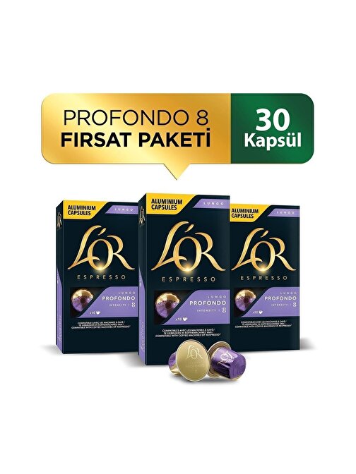 L'OR Lungo Profondo Intensity 8 Nespresso Uyumlu Kapsül Kahve Fırsat Paketi 10 Adet x 3 Paket