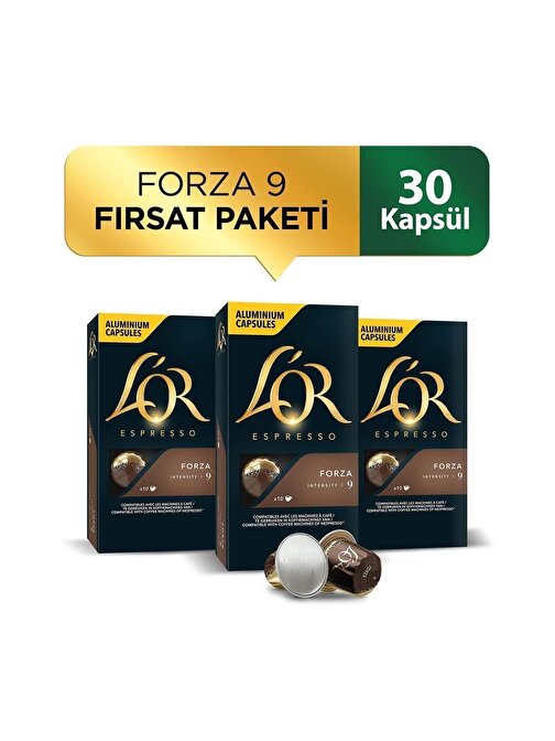 L'OR Forza Intensity 9 Nespresso Uyumlu Alüminyum Kapsül Kahve Fırsat Paketi 10 Adet x 3 Paket