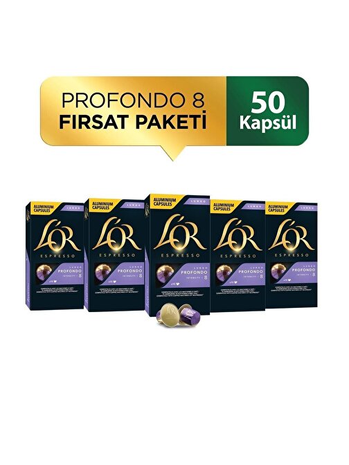 L'OR Lungo Profondo Intensity 8 Nespresso Uyumlu Kapsül Kahve Fırsat Paketi 10 Adet x 5 Paket
