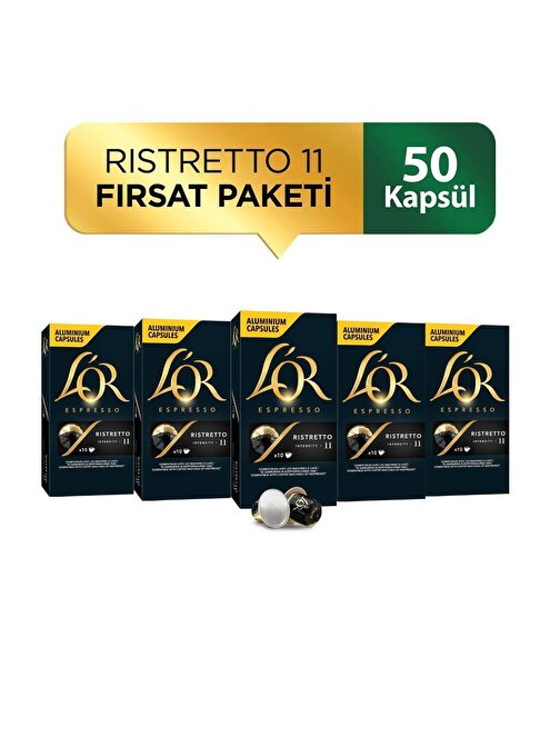L'OR Ristretto Intensity 11 Nespresso Uyumlu Alüminyum Kapsül Kahve Fırsat Paketi 10 Adet x 5 Paket