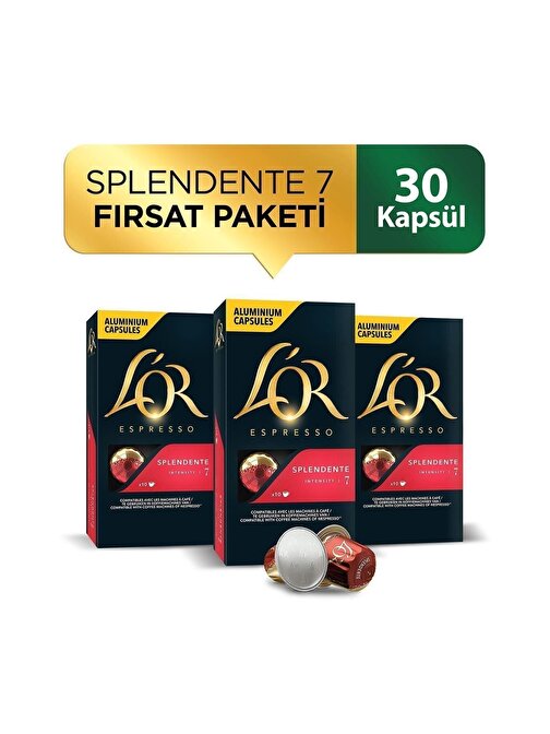 L'OR Splendente Intensity 7 Nespresso Uyumlu Alüminyum Kapsül Kahve Fırsat Paketi 10 Adet x 3 Paket