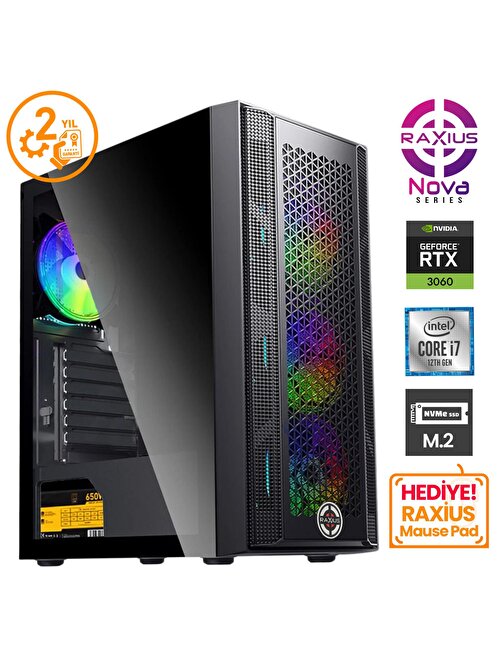 RaXius Nova G1 i7 3060-27FF04 i7-12700F 16GB 1TBSSD+1TBSSD RTX3060 FreeDOS Gaming Masaüstü Bilgisayar