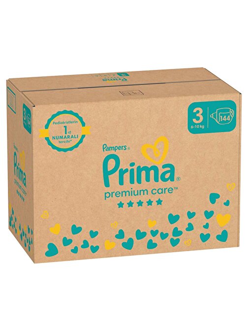 Prima Premium Care 6 - 10 kg 3 Numara Aylık Fırsat Paketi Bebek Bezi 144 Adet