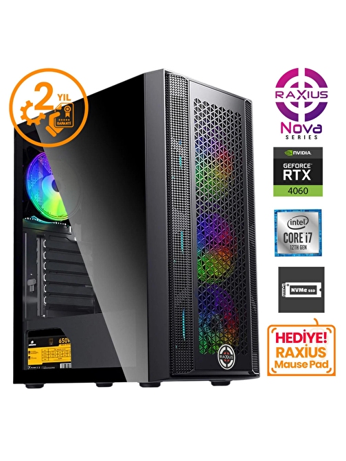 RaXius Nova G1 i7 4060-27FF12 i7-12700F 16GB 1TBSSD RTX4060 W11P Gaming Masaüstü Bilgisayar