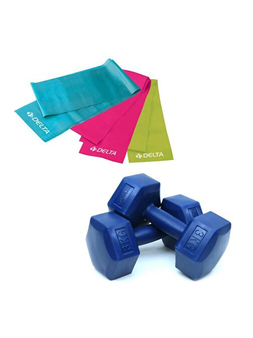Delta 3 Kg x 2 Adet Plastik Dambıl 3'lü Pilates Bandı Mavi