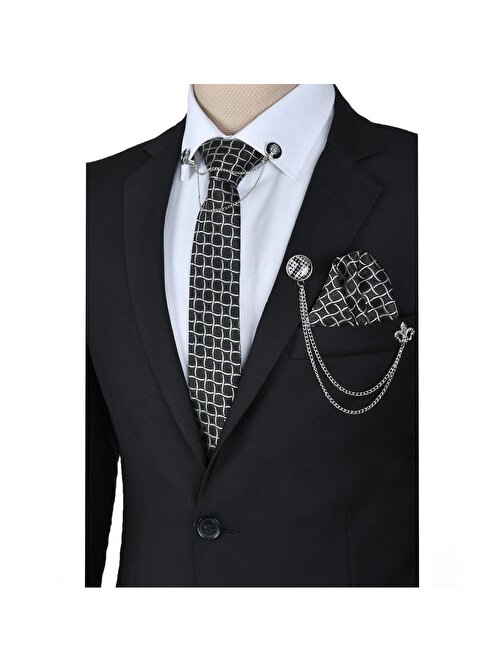 DeepSEA Erkek Siyah Çift Düğme Tek Yırtmaç 2li Takım Elbise 2305012