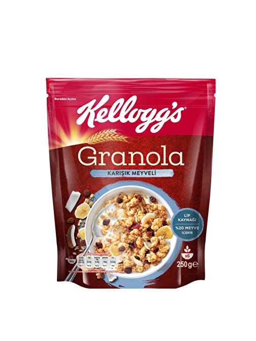 Kellogg's Karışık Meyveli Granola 250 Gr,%45 Yulaf içerir,Lif Kaynağı,%20 Kurutulmuş Meyve