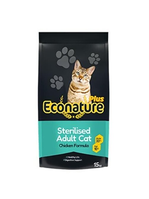 Econature Plus Tavuklu Kısırlaştırılmış Yetişkin Kedi Maması 15 Kg