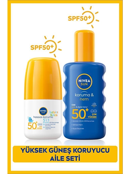 SUN Çocuklar için Hassas Güneş Koruyucu Roll-on SPF50 50ml, Yüksek Güneş Koruyucu Vücut Spreyi 200ml