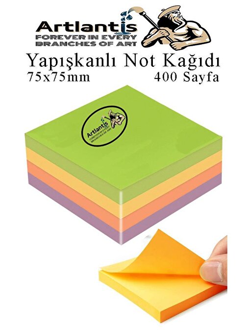 Yapışkanlı Not Kağıdı 4 Renk 400 Sayfa 1 Paket Bahar Küp Blok Yapışkanlı Postit 75x75 mm Renkli 